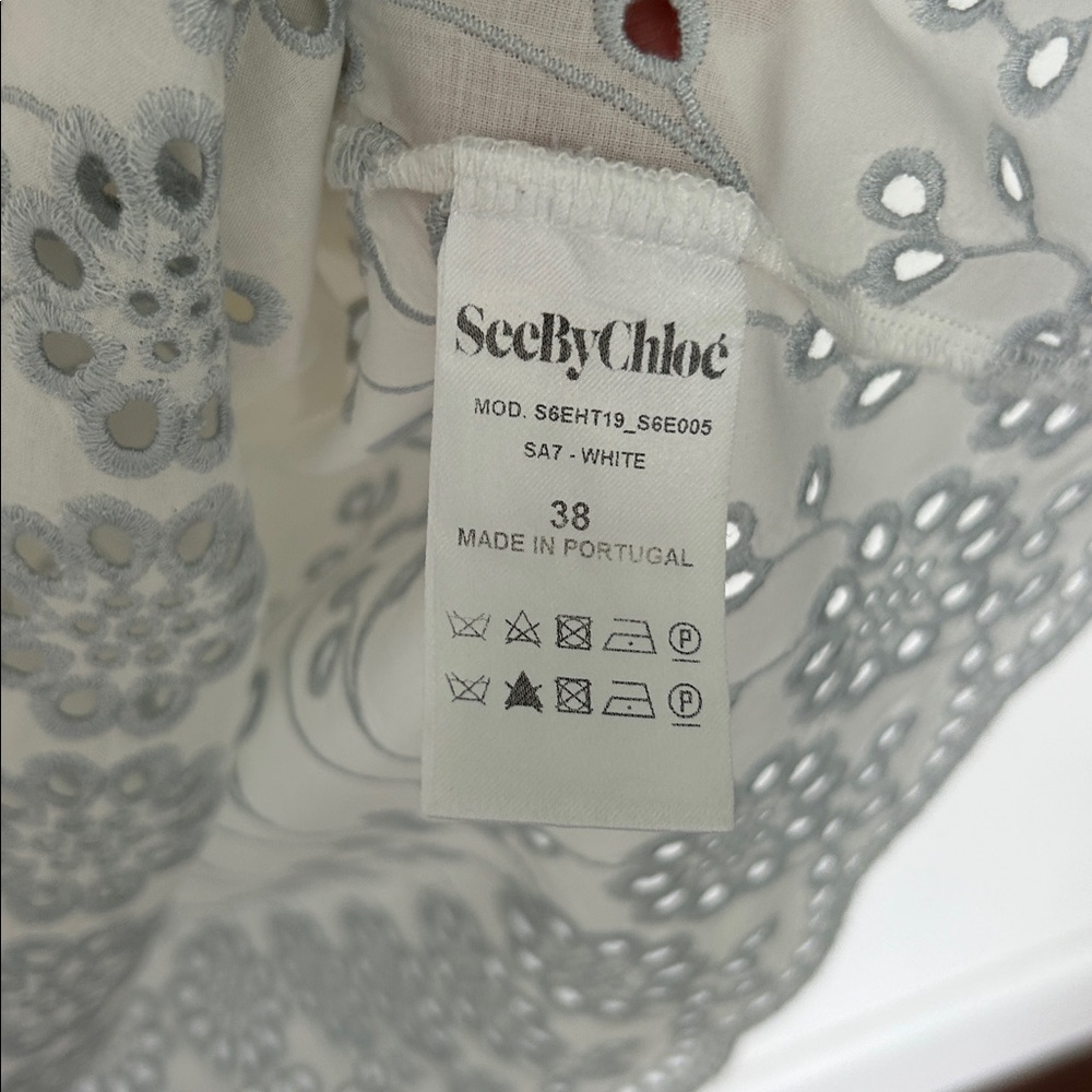 See By Chloe White off Shoulder Top with Light Blue Embroidery - Picture 4 of 5